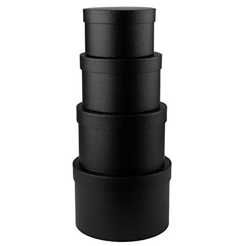 Round Gift Boxes with Lids Set of 4 Black Gift Boxs Assorted Sizes Nesting Gift Boxes for Presents Birthday Bridesmaid Wedding Valentines Christmas Party Favor
