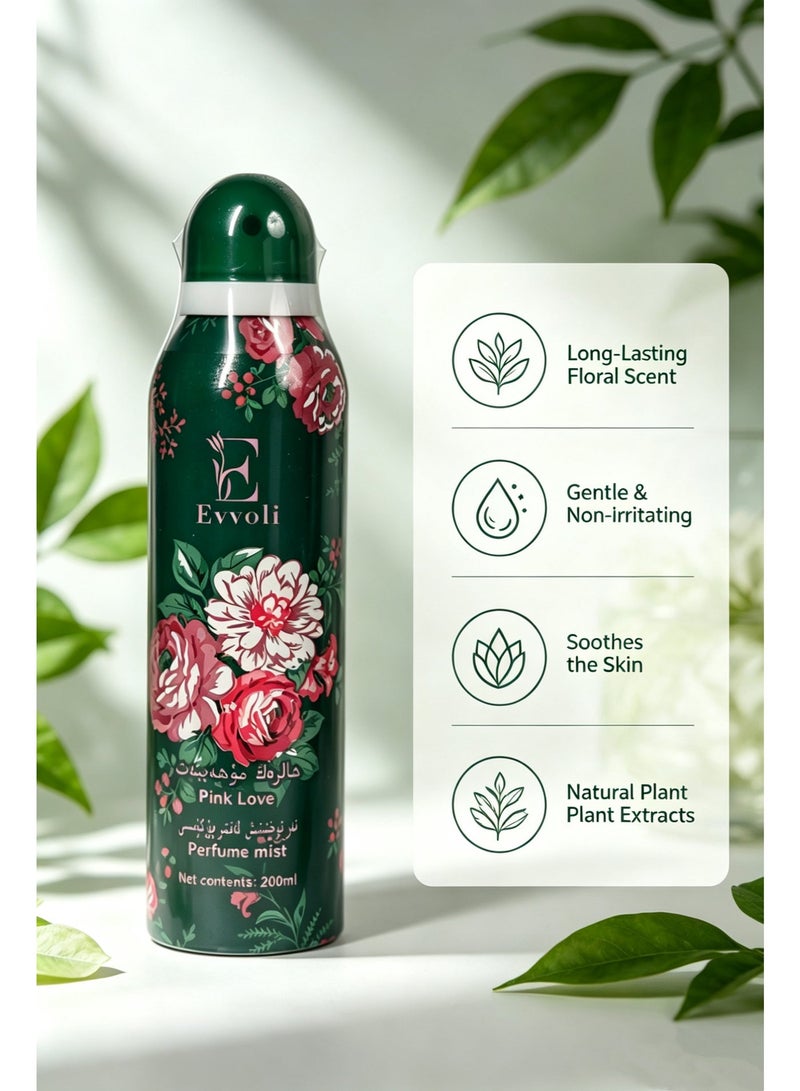 Evvoli Pink Love Body Spray 200ml - Long Lasting Floral Scent, Unisex for Daily & Party Wear, Fresh Fragrance Mist for Women & Men Floral Scent Unisex Body Mist Daily Wear Perfume mist floral scent perfume body spray Suitable for All Occasions Fresh Floral Fragrance - Image 3