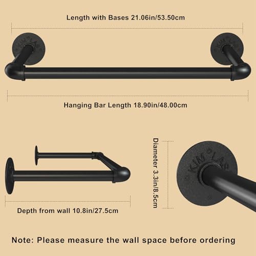 UlSpeed Wall Mounted Clothes Rack 21.06in, Industrial Pipe Wall Mount Clothing Rack, Heavy Duty Iron Garment Racks, Space Saver Multi-purpose Hanging Rod for Laundry Room, Closet Storage, 1 Pack - Image 4
