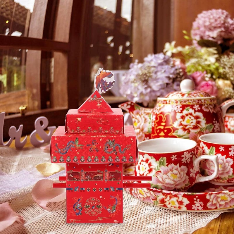 صناديق حلوى زفاف صينية إبداعية من ماروغوجو (MALUGOGO Creative Chinese Wedding Candy Boxes)، تحتوي على 25 علبة حلوى صغيرة مزينة بطباعة حرارية ذهبية، مناسبة لهدايا الضيوف وتغليف الحلويات في الأعراس. - Image 5