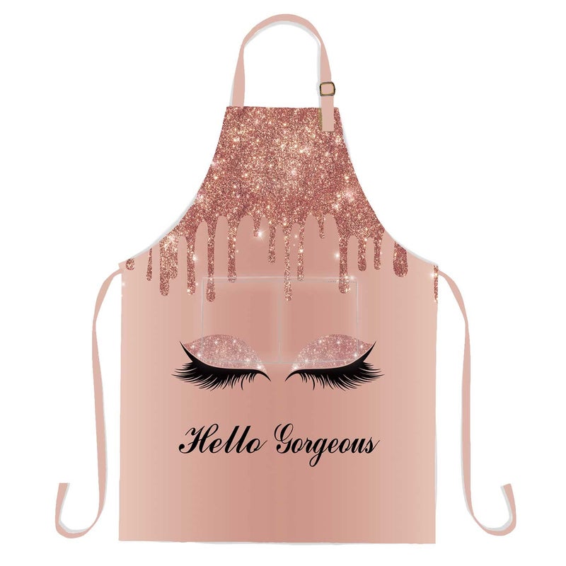 SSCSTS Hello Gorgeous Unicorn Eyelash Apron with 2 Pockets 265x331in Adjustable Size Bib Rose Gold Aprons for Men Women Kitchen Cooking Baking Gardening WQLSSS18