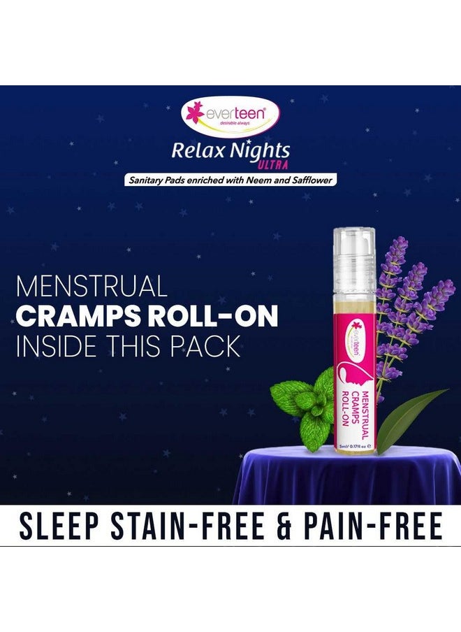 everteen Xxl Relax Nights Ultra Thin Sanitary Pads With Neem And Safflower, Menstrual Cramps Roll-On Inside Pack - 1 Pack (40 Pads, 320Mm)  - Image 2