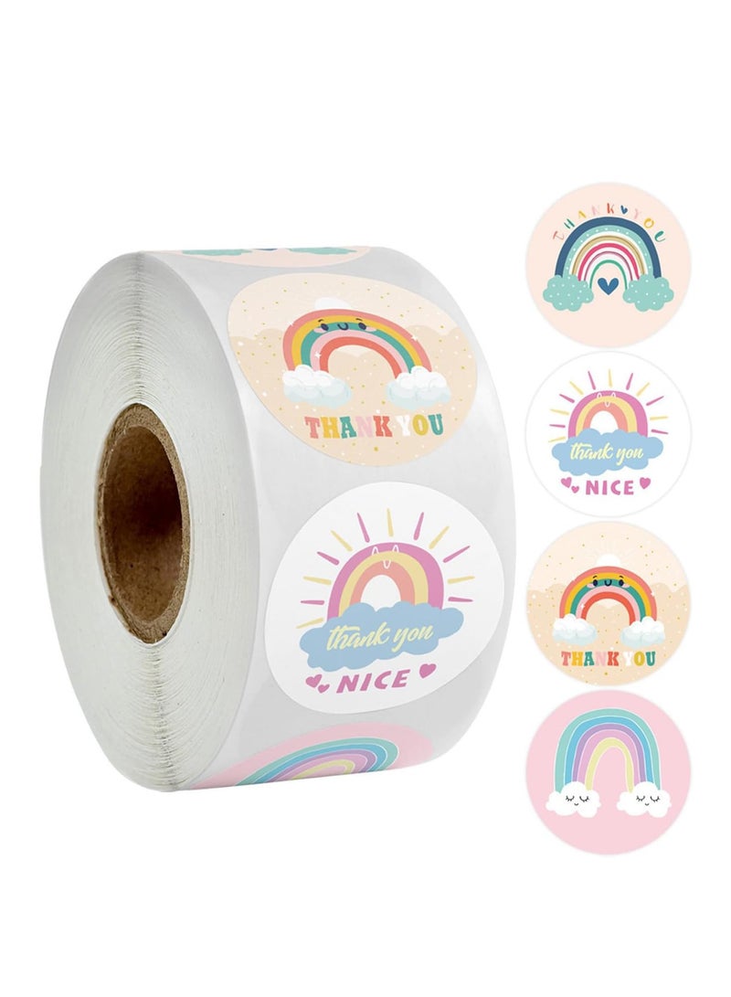 CMGTYYD 500pcs/1 Roll Rainbow Colorful Stickers - Self-Adhesive Waterproof Thank You Round Labels - 2.5cm/1in Rainbow Cloud Stickers for Party Bags & Creative Gift Packaging - Image 1
