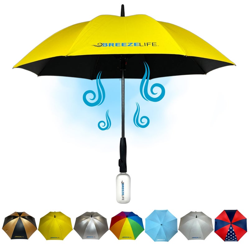 Breezelife Breeze Life Original Mister Breeze Sun Umbrella with Fan and Mister Umbrella Mister with Builtin Fan For Festivals Beach and more Yellow