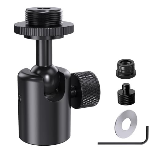 Borenbuir Ball and Socket Head Microphone Adapter with Angle Adjustment– 360° Pan & 90° Tilt, with 5/8" and 3/8" All-Metal Adapter, Camera, Lightweight & Secure Locking, Swivel Mic Stand Adapter, Strong - Image 1
