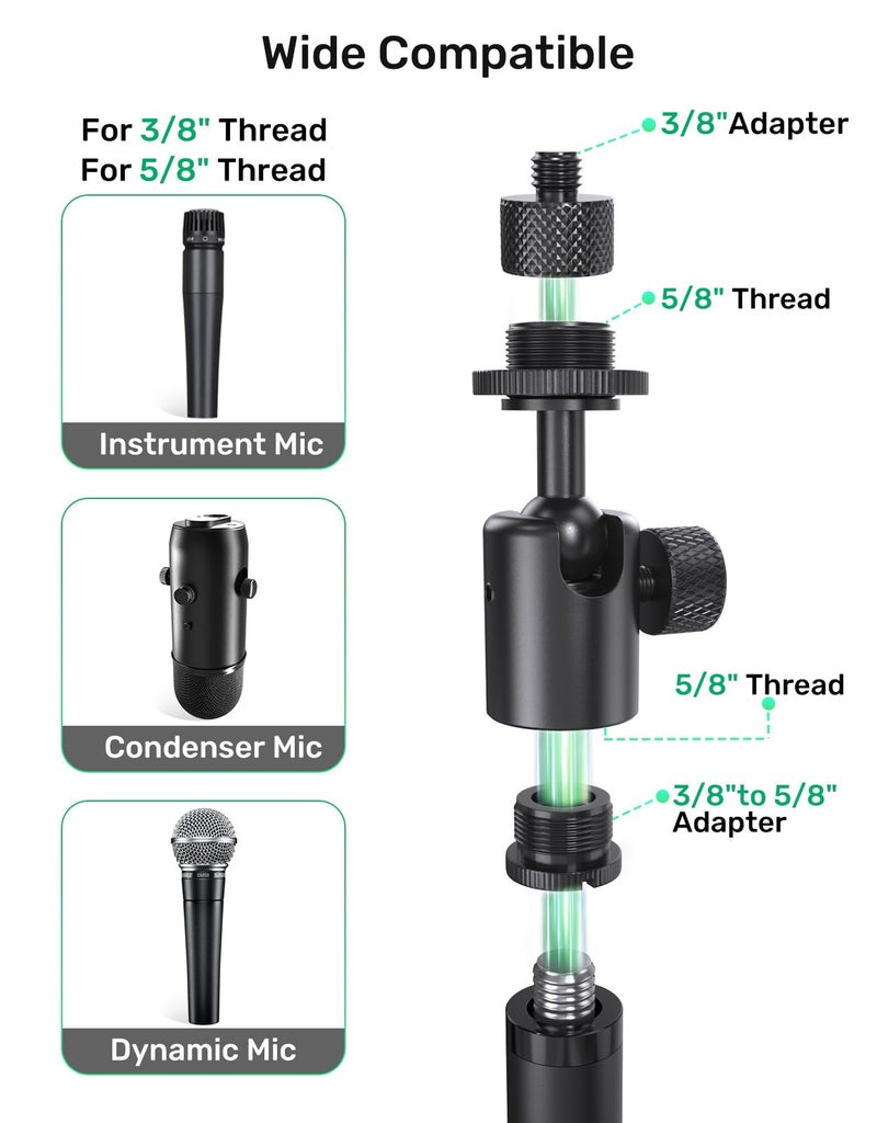 Borenbuir Ball and Socket Head Microphone Adapter with Angle Adjustment– 360° Pan & 90° Tilt, with 5/8" and 3/8" All-Metal Adapter, Camera, Lightweight & Secure Locking, Swivel Mic Stand Adapter, Strong - Image 4