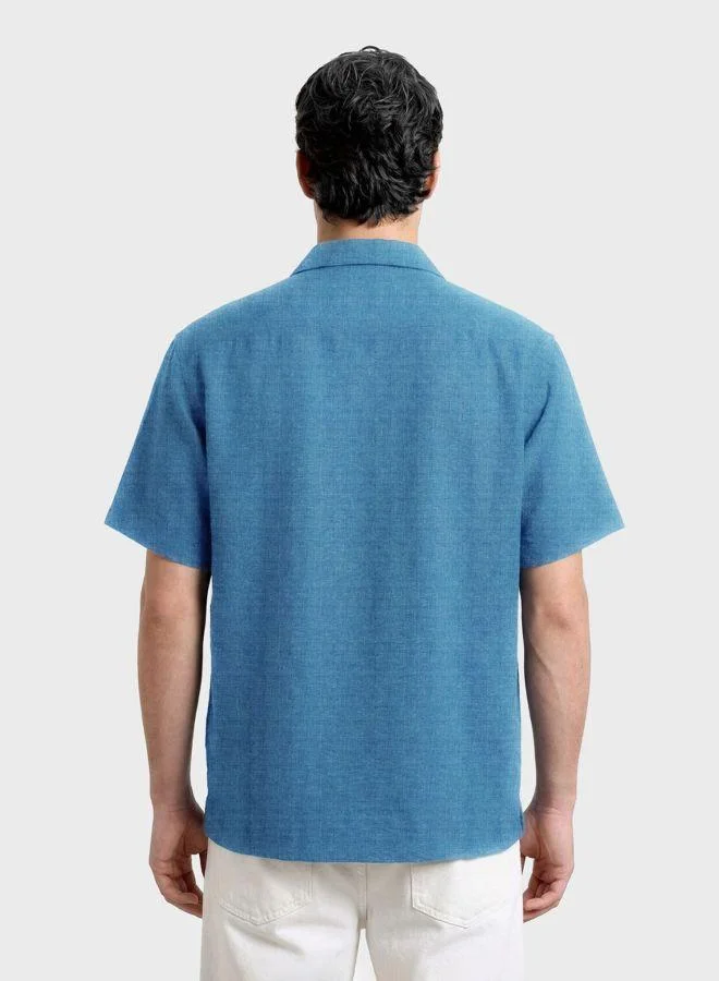 The Indian Garage Co Men Relaxed Fit Solid Cuban Collar Half Sleeves Shirt