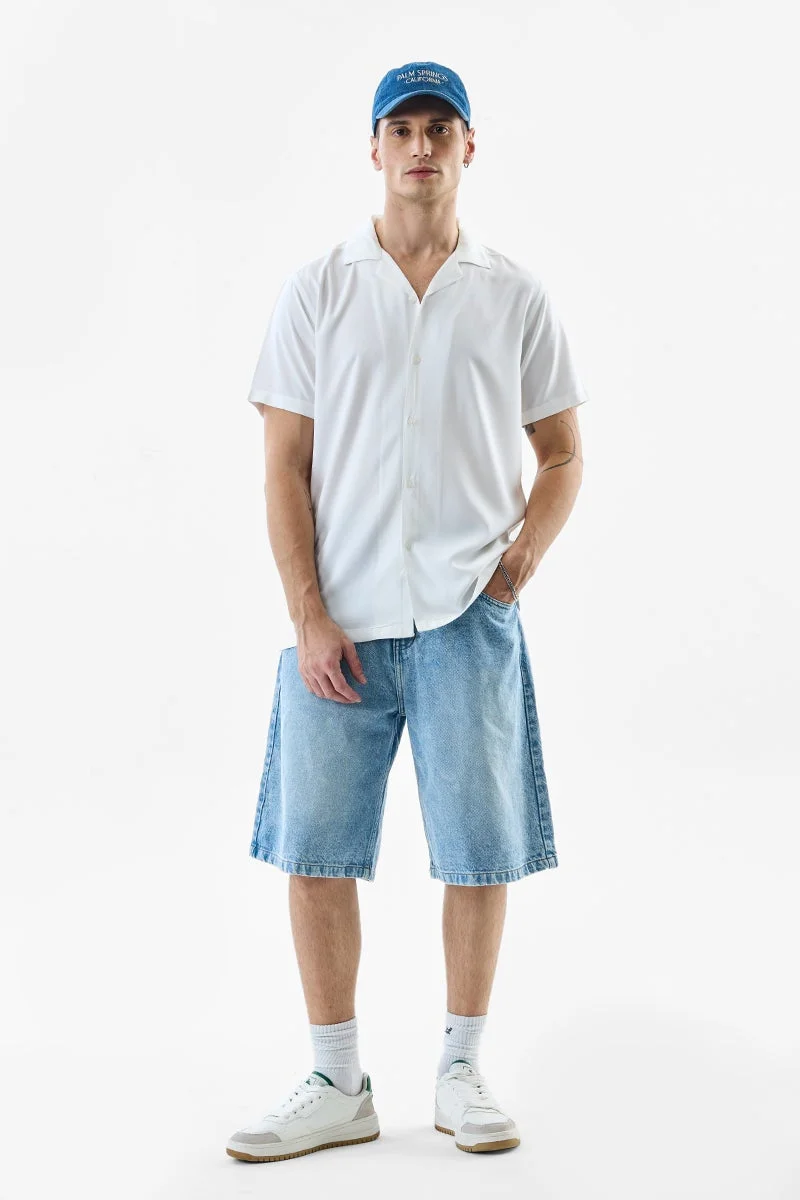 سنيتش White Solid Half Sleeve Boxy Shirt