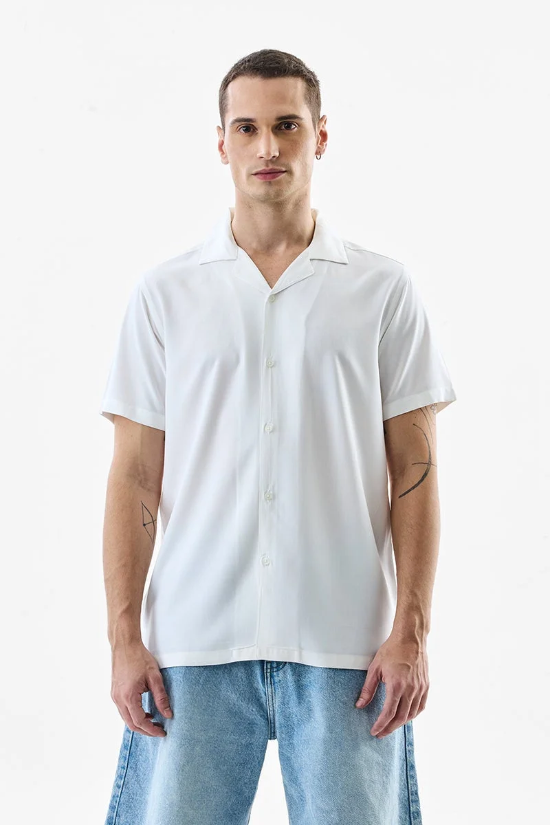 سنيتش White Solid Half Sleeve Boxy Shirt