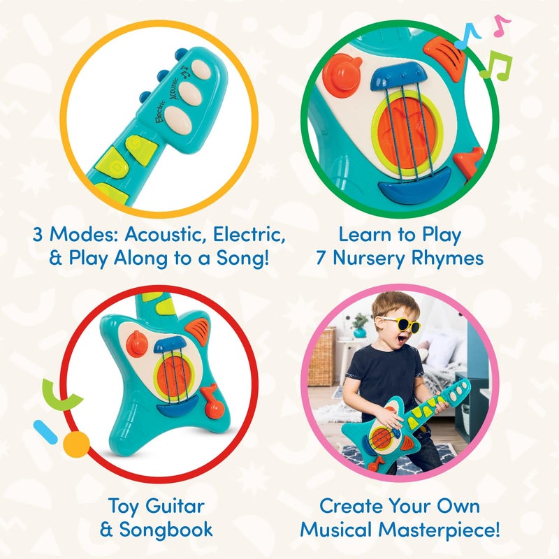 Battat- Toy Guitar For Toddlers, Kids, Children – Play Guitar With Songbook – Acoustic, Electric, And Song Modes- Lil' Rocker's Guitar – 2 Years + - Image 4