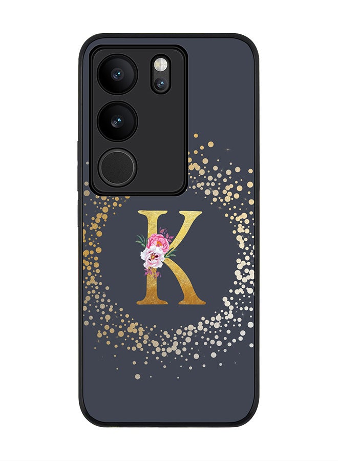 Stylizedd Case for Vivo V29 / Vivo V29 Pro / Vivo S17, Slim fit Flexible Cover - Custom Monogram Initial Letter Floral Pattern Alphabet - K (Grey) - Image 1