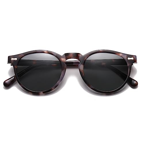 Gleyemor Vintage Polarized Sunglasses for Men UV400 Protection Retro Round Sunglasses Hand-crafted Acetate Frame (Grey Tortoise Frame/Grey Lens) - Image 2