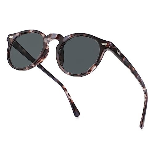 Gleyemor Vintage Polarized Sunglasses for Men UV400 Protection Retro Round Sunglasses Hand-crafted Acetate Frame (Grey Tortoise Frame/Grey Lens) - Image 4