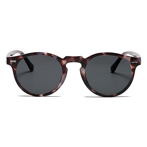 Gleyemor Vintage Polarized Sunglasses for Men UV400 Protection Retro Round Sunglasses Hand-crafted Acetate Frame (Grey Tortoise Frame/Grey Lens) - Image 3