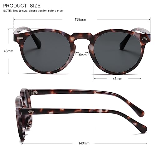 Gleyemor Vintage Polarized Sunglasses for Men UV400 Protection Retro Round Sunglasses Hand-crafted Acetate Frame (Grey Tortoise Frame/Grey Lens) - Image 5