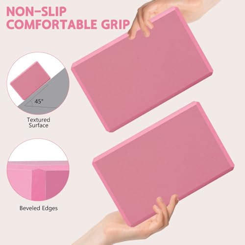 MBKHFLL (Pink-2 Pack) Yoga Block - Supportive Latex-Free Eva Foam - Soft Non-Slip Surface with Beveled Edges for Yoga, Pilates, Meditation - Yoga Accessories for Stability, Balance, Deepen Stretches - Image 3