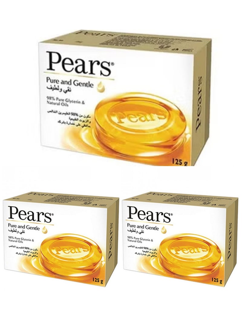 Pears 3 Pieces of Pure and Gentle Soap 98% Pure Glycerin 125 gm  - Image 1