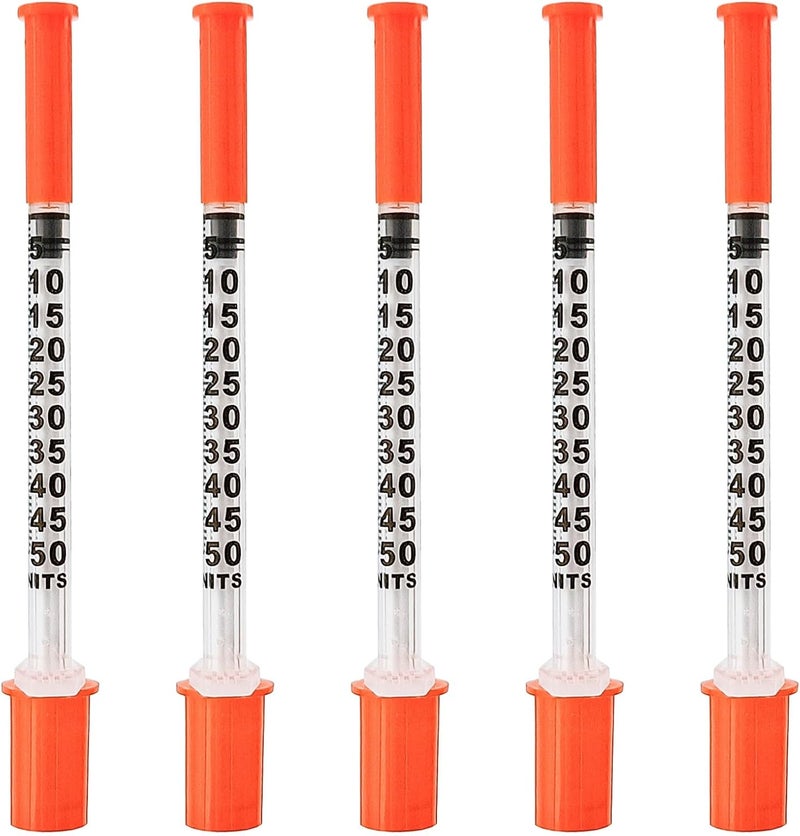 EassYring U-100 0.5cc/mL Syringes with 31G 5/16 inch (8mm) Needles Scientific Lab,Individual Package Pack of 100 - Image 1