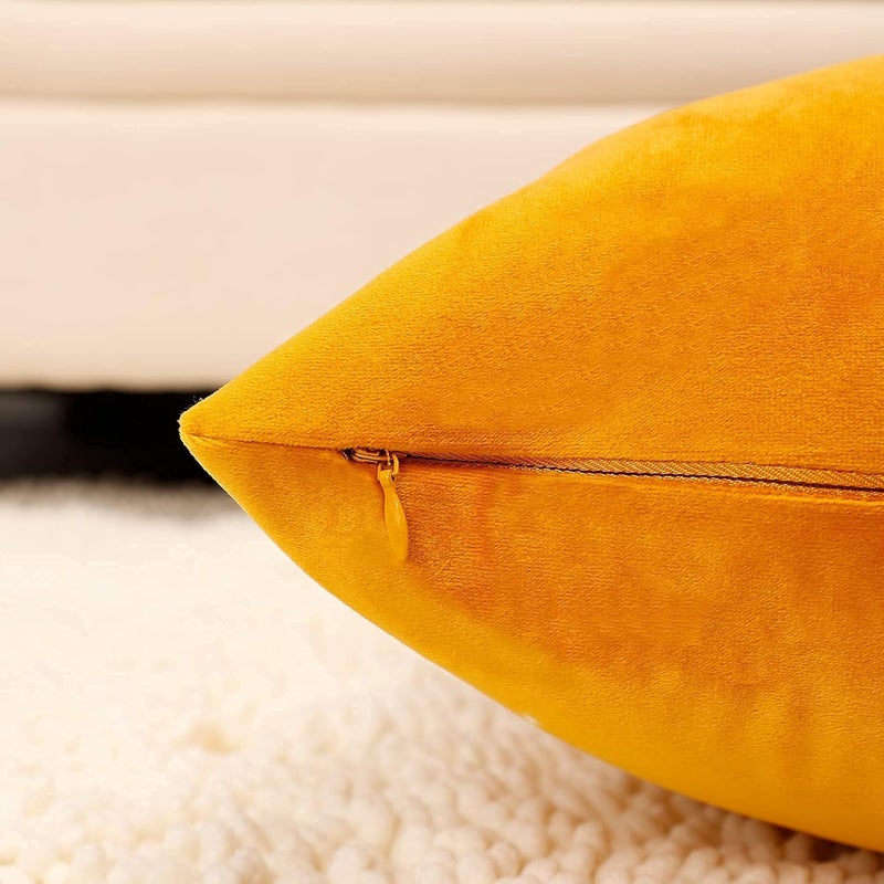 MZPSO Velvet Super Soft Solid Decorative Square Throw Pillows Covers 18 x 18 Inch Set Cushion Case for Sofa Bedroom Car 45 x 45 cm Pack of 2, Orange Yellow - Image 4