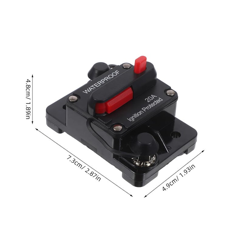 Mikinona Resettable 20a Car Circuit Breaker Fuse Holder for 12v-36v Automotive Audio Systems, Manual Reset Inline Circuit Protector for Boat, Rv, and Motor Trolling Use - Image 2