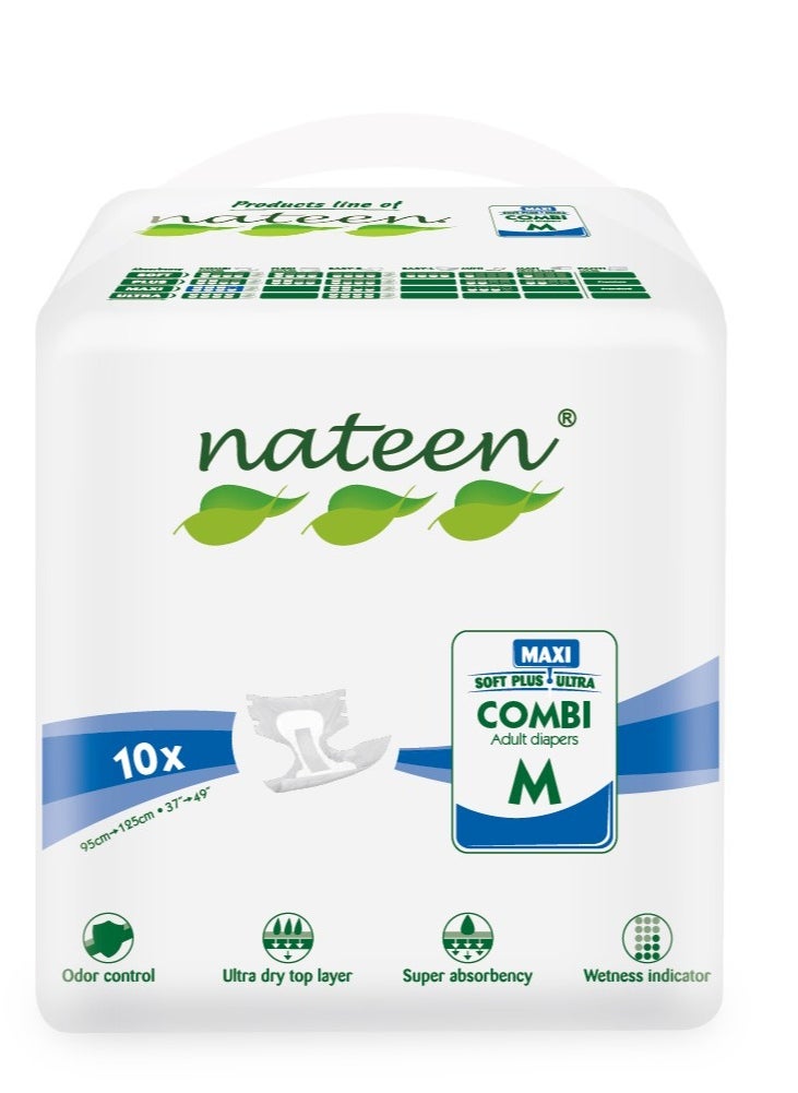 nateen Combi Maxi Incontinence Adult Diaper,Medium,Waist Size 95-125cm, 10 Count Adult Diapers,with Maximum Absorbent Layer, Leak Guard,Disposable Underwear for Men&Women-3900ml Absorbency.  - Image 1