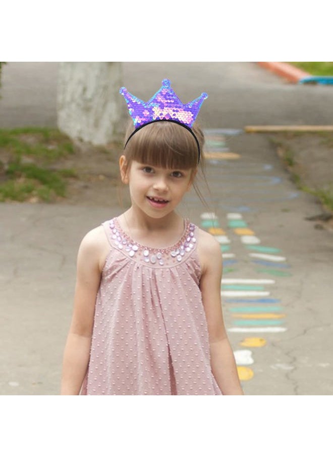 Kistreao - Crown Headband Laser Glitter Hair Band Crown Sequin Hair Accessories Girls Women Birthday Wedding Party(Lavender) - Image 1