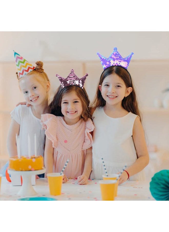 Kistreao - Crown Headband Laser Glitter Hair Band Crown Sequin Hair Accessories Girls Women Birthday Wedding Party(Lavender) - Image 1