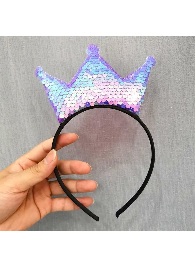 Kistreao - Crown Headband Laser Glitter Hair Band Crown Sequin Hair Accessories Girls Women Birthday Wedding Party(Lavender) - Image 1