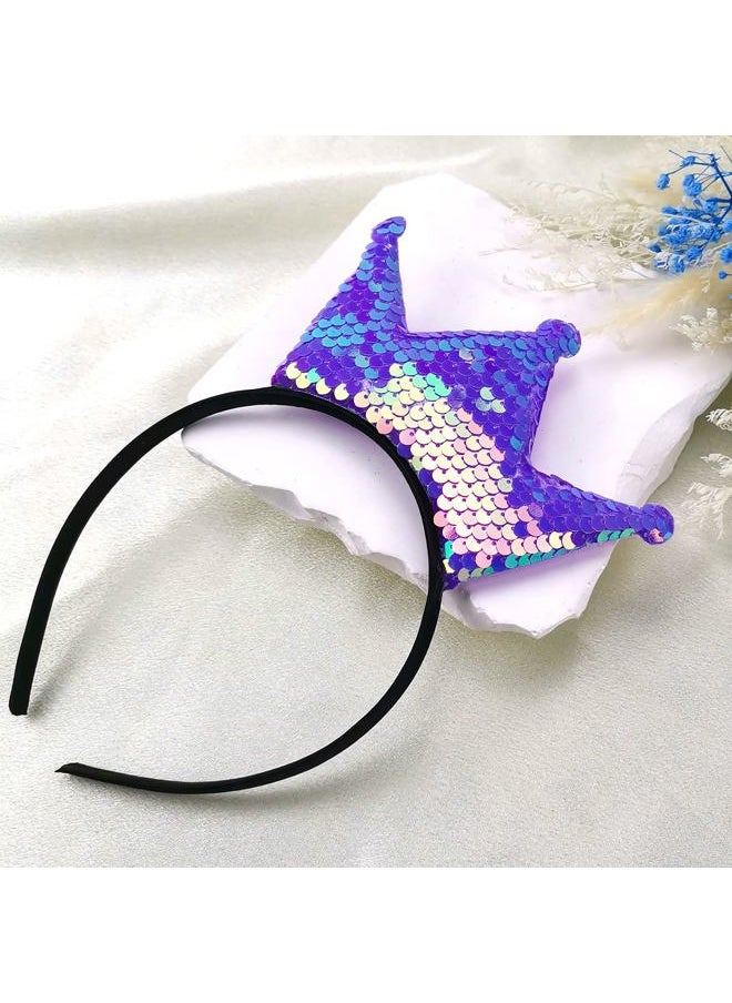 Kistreao - Crown Headband Laser Glitter Hair Band Crown Sequin Hair Accessories Girls Women Birthday Wedding Party(Lavender) - Image 1