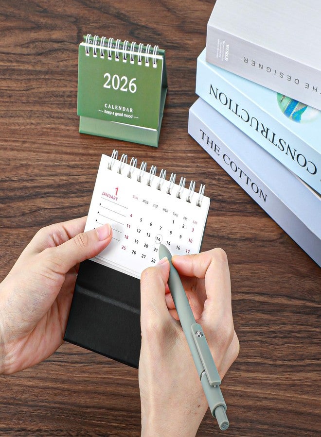 Bremorou تقويمان مكتبيان صغيران لعام 2026، تقويم مكتبي مصغر من يوليو 2025 إلى ديسمبر 2026، تقويم مكتبي صغير قابل للطي، ورق سميك 250 جرام/متر مربع، تجليد حلزوني مزدوج، مناسب للمنزل أو المكتب، أسود وأخضر، هدايا للمناسبات - Image 4