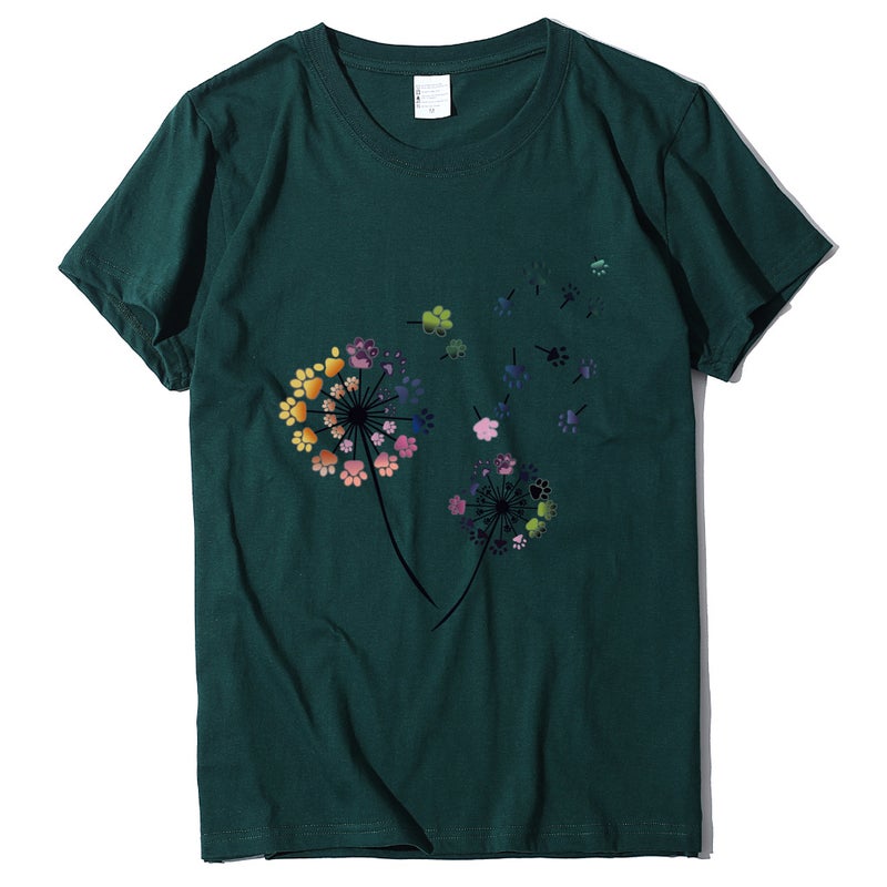 2020 Spring Women's T-Shirt Dog Claw Dandelion Print Pattern Women's T-Shirt 10170 - Image 1