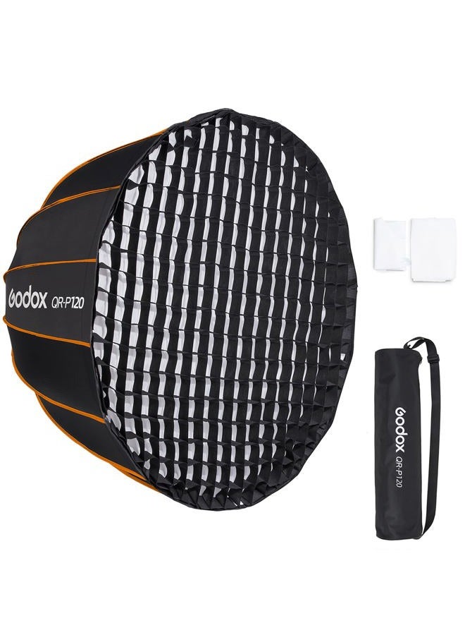 Godox صندوق ضوء كبير من جودوكس 47 بوصة / 120 سم QR-P120 صندوق بارابوليك احترافي عميق مع حامل بوانز مع مصفاة وشبكة، حقيبة حمل لاستوديو التصوير الفوتوغرافي وتصوير الفيديو (47 بوصة / 120 سم) - Image 1