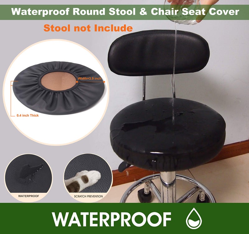 Sigmat 2PC Waterproof PU Bar Stool Cover Anti-Slip Round Seat Cover 13.5 Inch Black - Image 3