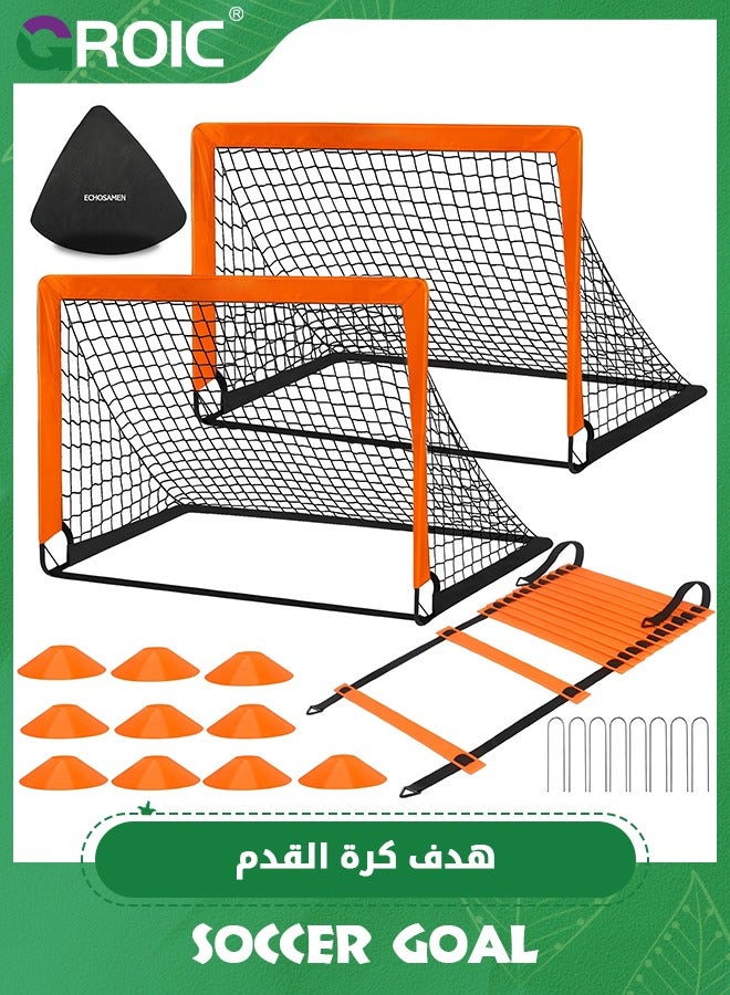 GROIC Kids Soccer Goals for Backyard Set,Pop Up Toddler Soccer Nets, Soccer Training Equipment with 10 Soccer Cones, Agility Ladder, Portable Soccer Sets,Kids Outdoor Game Toys - Image 1