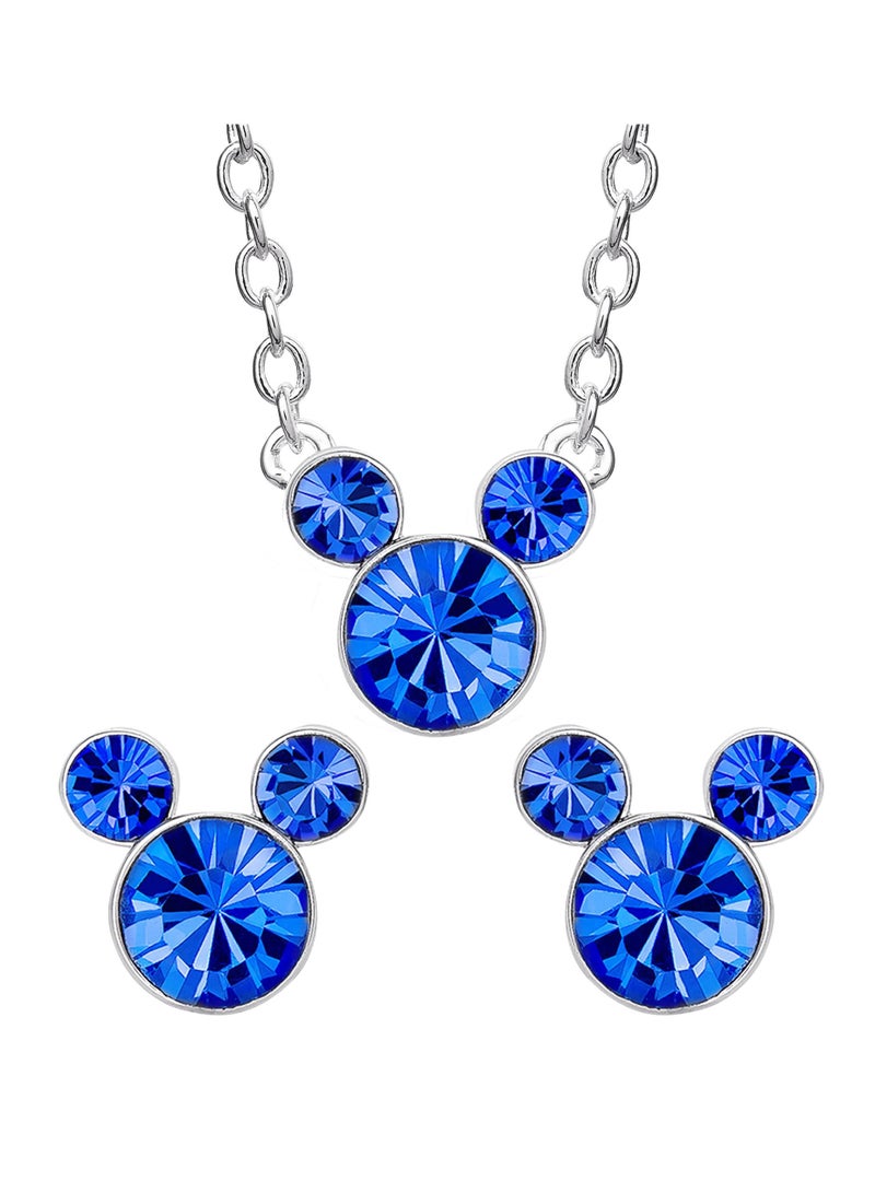 Disney Mickey Mouse September Birthstone in Brass Plated Necklace & Earring Set - Image 1