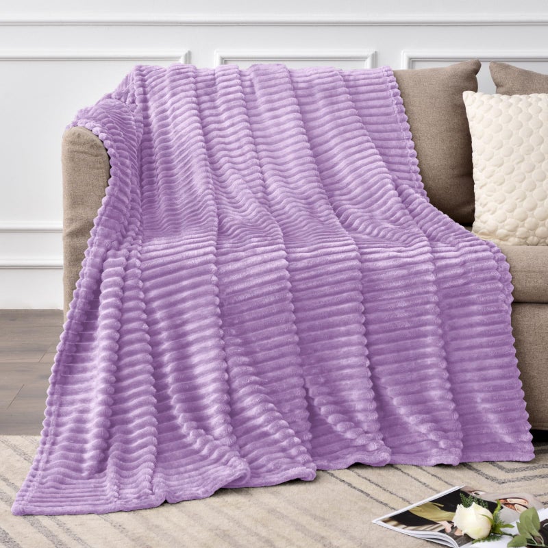 BEDELITE Fleece Throw Blanket for Couch - 3D Ribbed Jacquard Soft and Warm Decorative Fuzzy Blanket - Cozy  Fluffy  Plush Lightweight Lavender Throw Blankets for Bed  Sofa  50x60 inches - Image 2