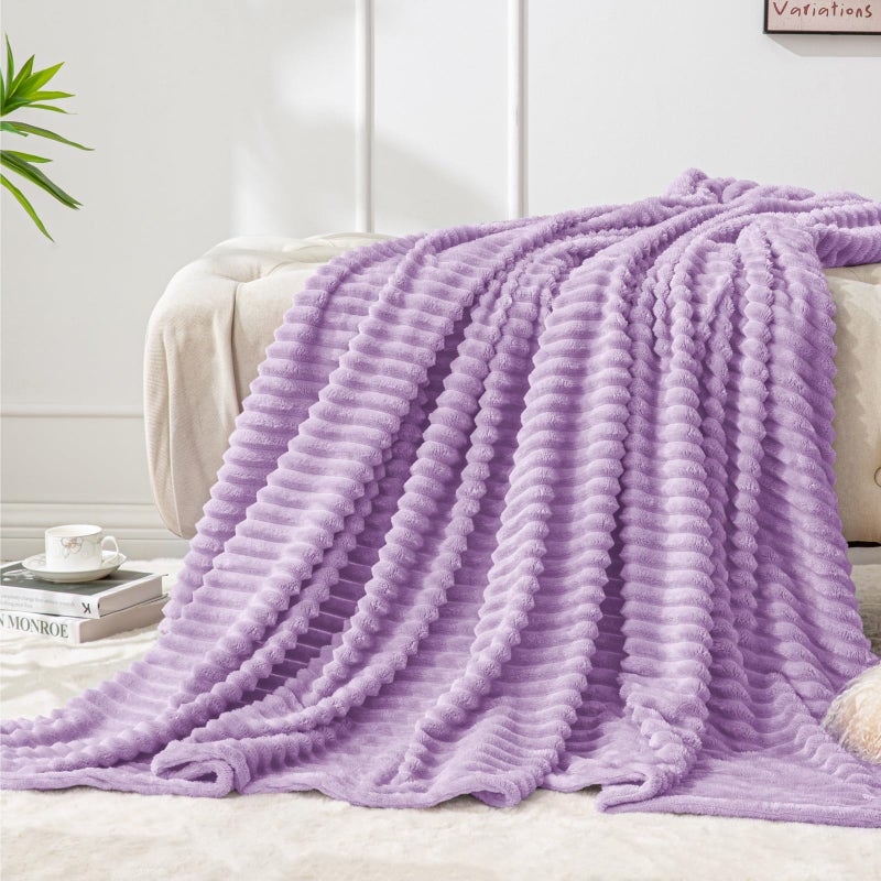 BEDELITE Fleece Throw Blanket for Couch - 3D Ribbed Jacquard Soft and Warm Decorative Fuzzy Blanket - Cozy  Fluffy  Plush Lightweight Lavender Throw Blankets for Bed  Sofa  50x60 inches - Image 1