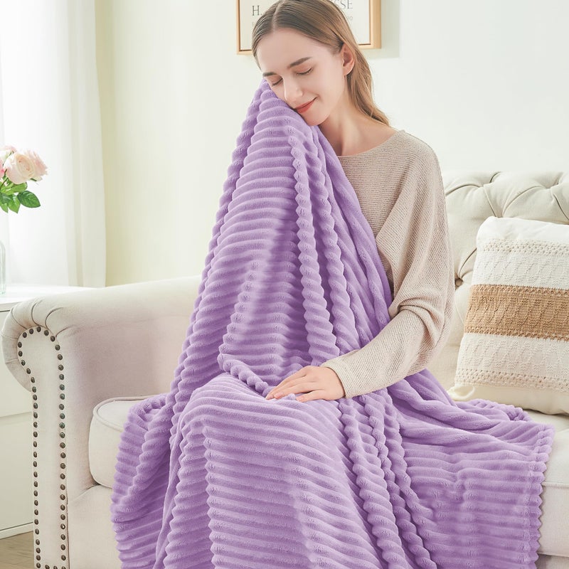 BEDELITE Fleece Throw Blanket for Couch - 3D Ribbed Jacquard Soft and Warm Decorative Fuzzy Blanket - Cozy  Fluffy  Plush Lightweight Lavender Throw Blankets for Bed  Sofa  50x60 inches - Image 4