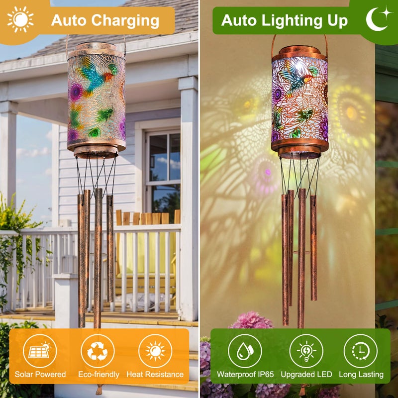 Go2garden Hummingbird Solar Wind Chimes for Outside, Garden Gifts for Women,Solar Lantern Outdoor Waterproof Lights for Balcony, Porch, Backyard, Birthday Gifts for Mom Grandma Wife (1Pack) - Image 4