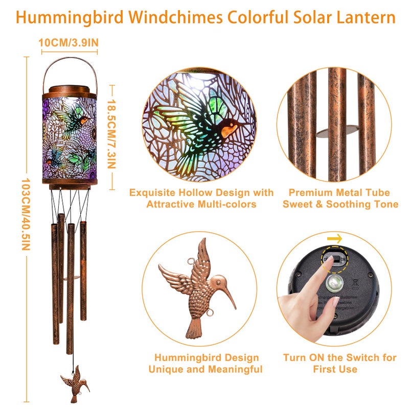 Go2garden Hummingbird Solar Wind Chimes for Outside, Garden Gifts for Women,Solar Lantern Outdoor Waterproof Lights for Balcony, Porch, Backyard, Birthday Gifts for Mom Grandma Wife (1Pack) - Image 5