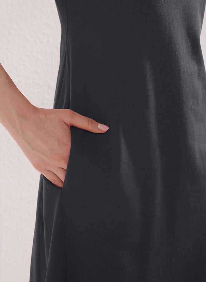 trendyol anthracite Plain T-shirt Dress Pocket Midi Knitted Dress  - Image 5
