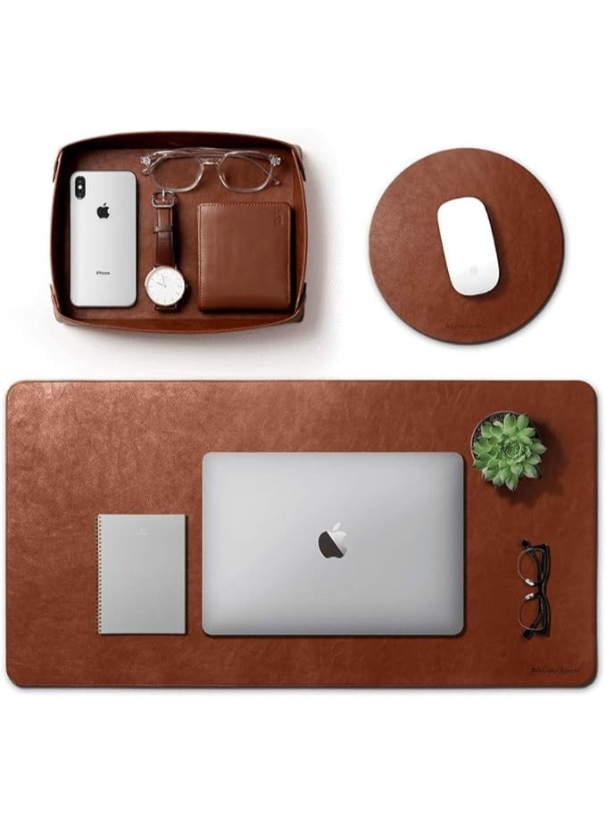 DailyObjects Turf Desk Mat Trio Bundle | Turf Vegan Tray | Orb Mouse Pad - Limited Edition | Work from Home/Office/Gaming | Premium Vegan Leather | Anti-Skid | Anti-Slip | Reversible | 85 * 45 cm |Tan