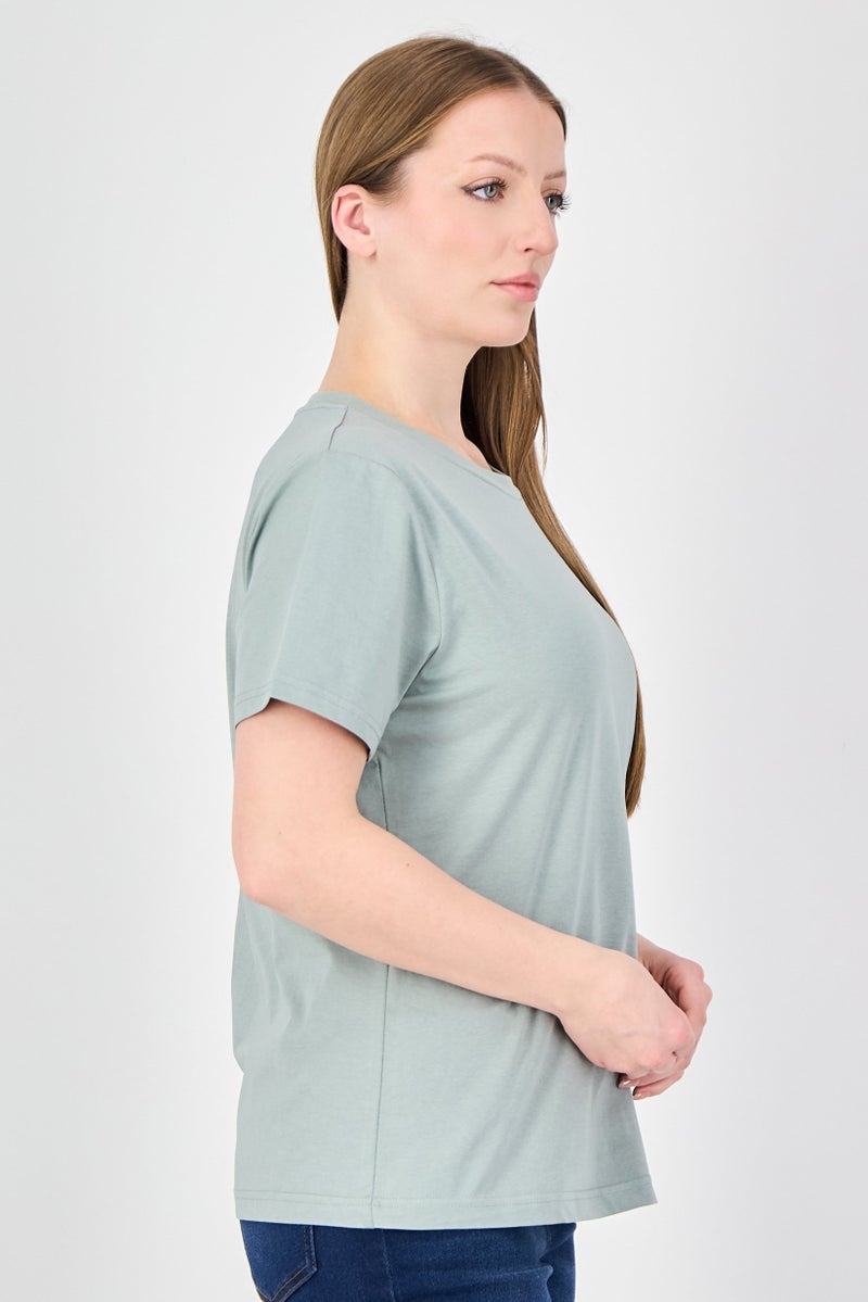 Fudo Comforts By Fudo Women Crew Neck Short Sleeve Plain T-Shirt, Sage Green - Image 2
