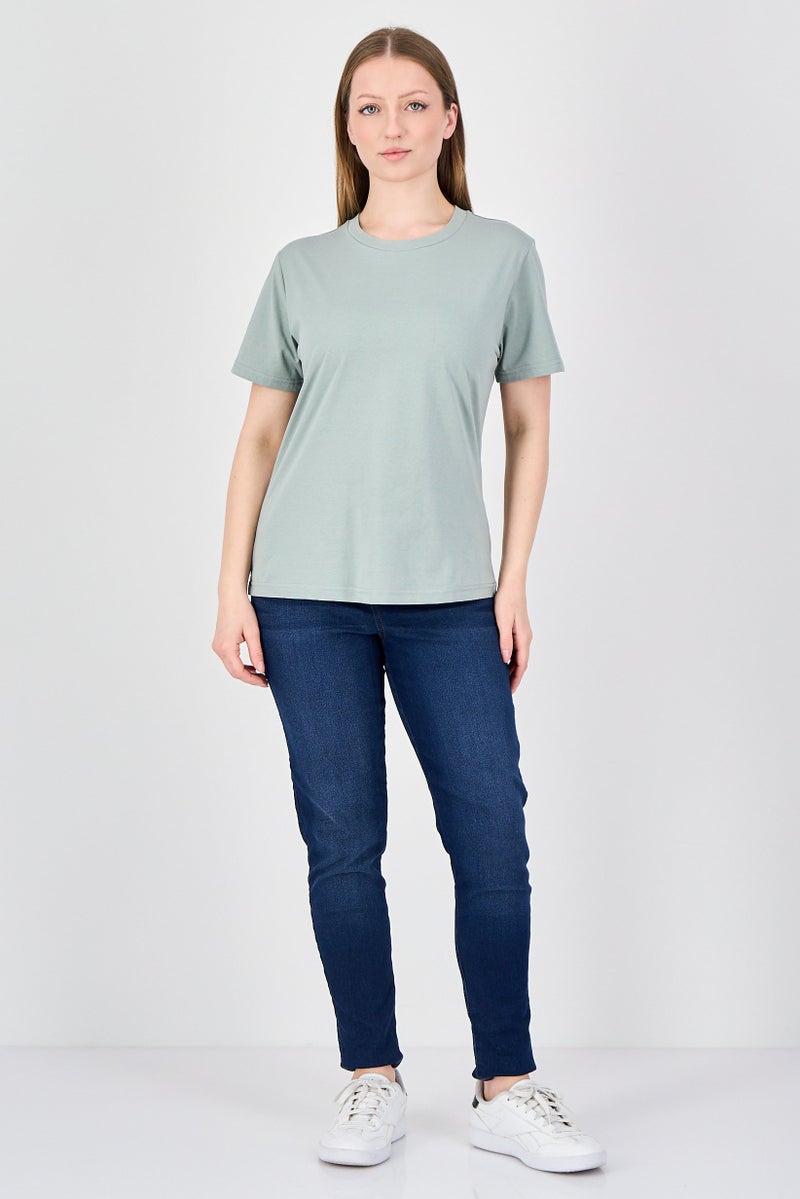 Fudo Comforts By Fudo Women Crew Neck Short Sleeve Plain T-Shirt, Sage Green - Image 3