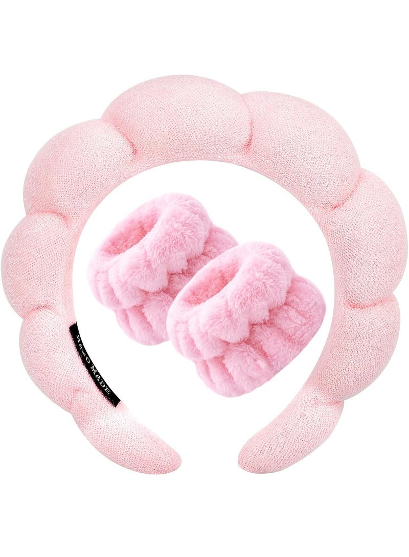 Goolsky Spa Makeup Headband for Washing Face, Sponge Skincare Face Wash headbands for Women Girls - Bubble Soft Terry Towel Cloth Hair Band for Skincare Makeup, Puffy Non Slip Thick Headwear - Image 2
