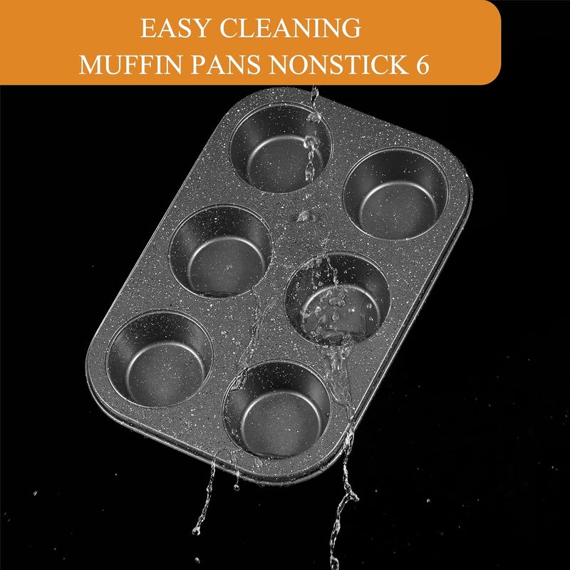 Walooza Muffin Cupcake Pan, Muffin Tins Nonstick 6, Muffin Top Cookie Cheese Cake Pan for Baking, Toast Oven Baking Supplies Small Cake Pans Muffin Cups Non Stick - Image 4