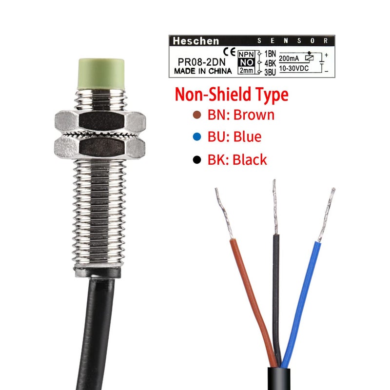Heschen M8 Inductive Proximity Sensor Switch PR08-2DN Cylindrical Type Detector 2mm DC12-24V 3-Wire NPN NO(Normally Open) CE - Image 4