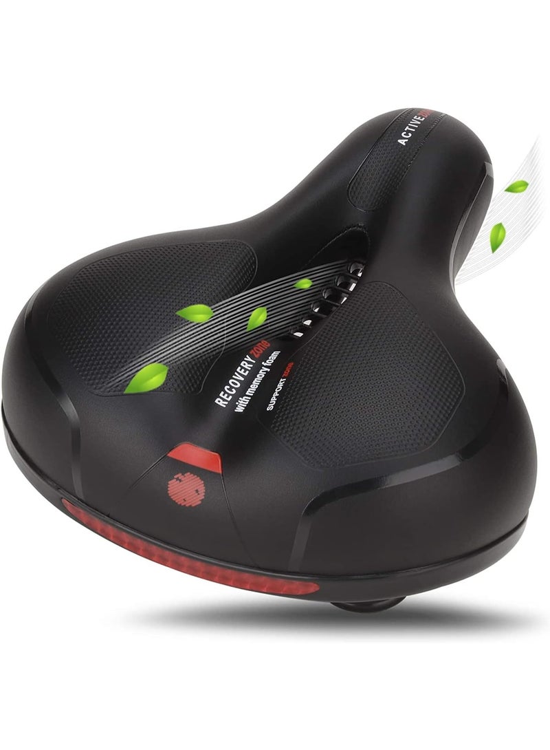 Soofam Bike Seat - Comfortable Wide Bicycle Saddle Memory Foam, Bike Saddle with Dual Shock Absorbing Rubber Balls, Bicycle Seat Fit for Indoor or Outdoor Bikes with Reflective Strip - Image 1