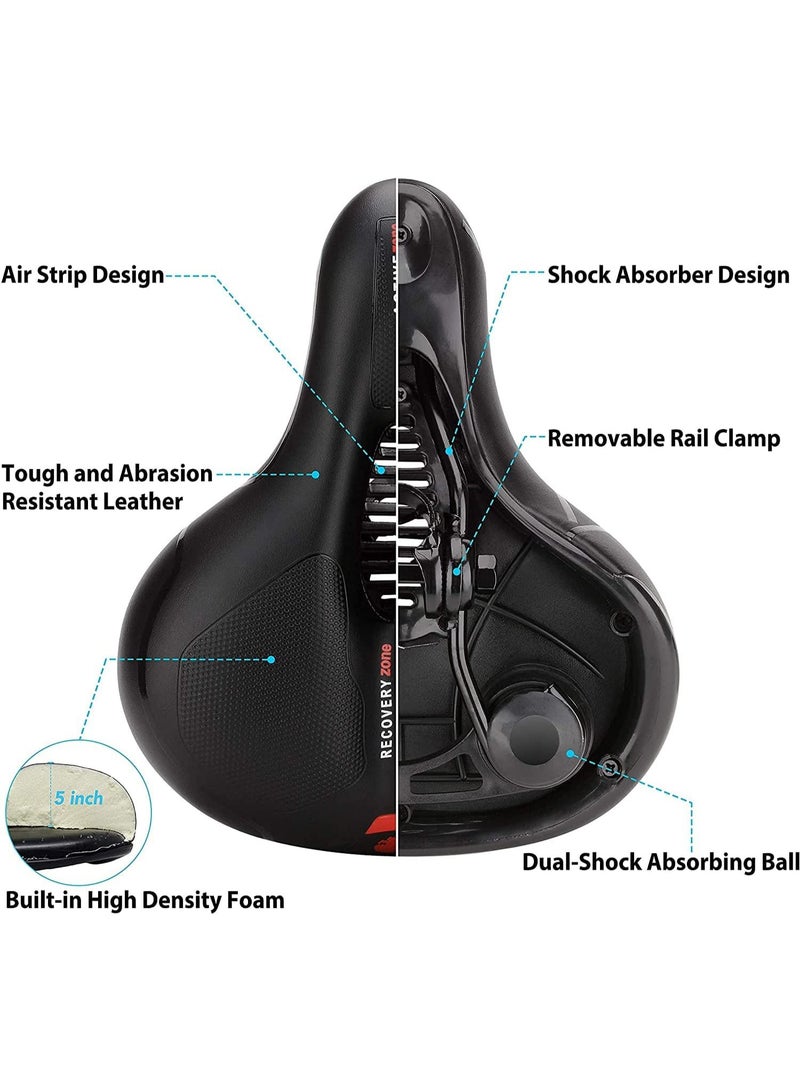 Soofam Bike Seat - Comfortable Wide Bicycle Saddle Memory Foam, Bike Saddle with Dual Shock Absorbing Rubber Balls, Bicycle Seat Fit for Indoor or Outdoor Bikes with Reflective Strip - Image 2