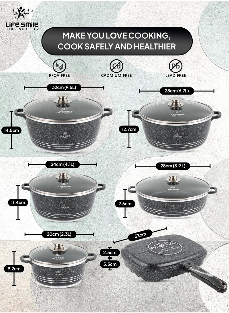 Life Smile - 12-Piece Granite Cookware Set Kitchen Pots and Pans Set Includes Stock Pots, Low Pot and Double Grill Pan Non Stick Cookware Sets Healthy 100% PFOA & PFAS Free - Image 1